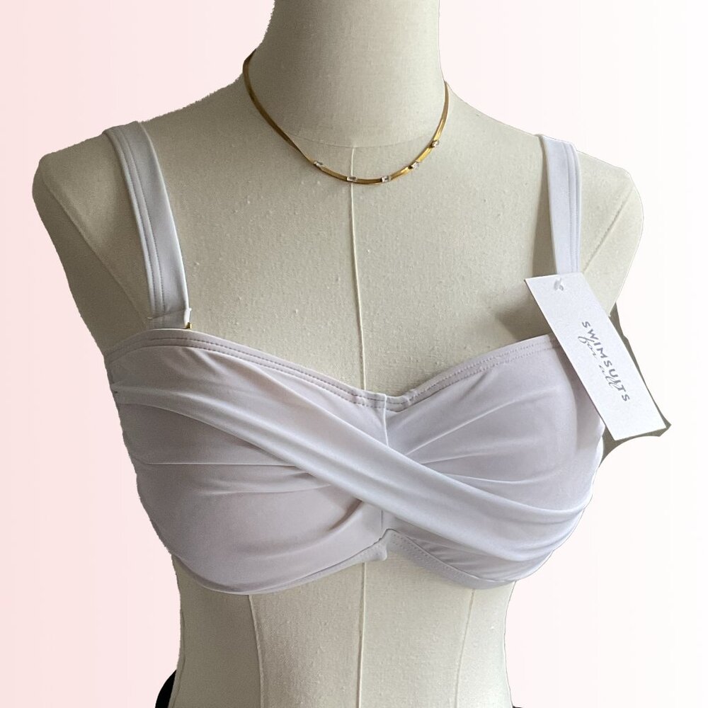 Swimsuits For All white bikini top with gold hardware NWT